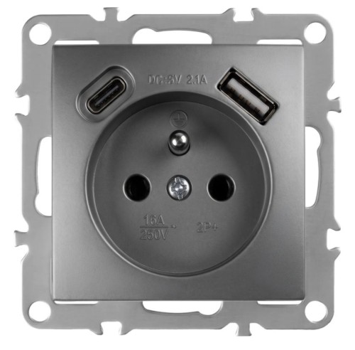 GNIAZDO POJEDYNCZE+USB-A+USB-C OSTE JNH004-G GREY OSW-55013